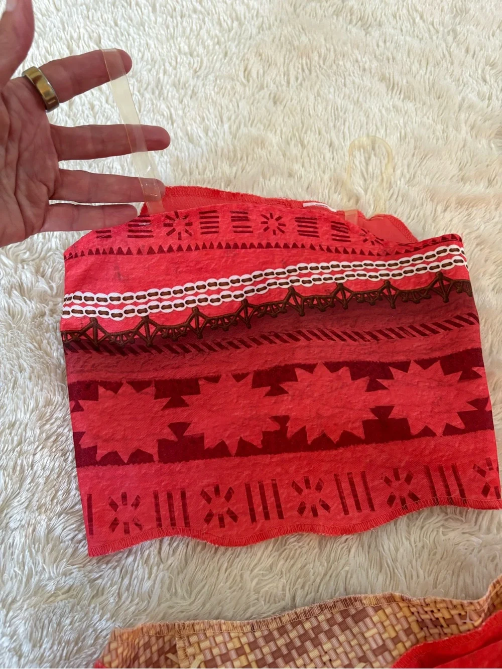 Moana  Two-Piece Set in Red and Tan with clear shoulder straps